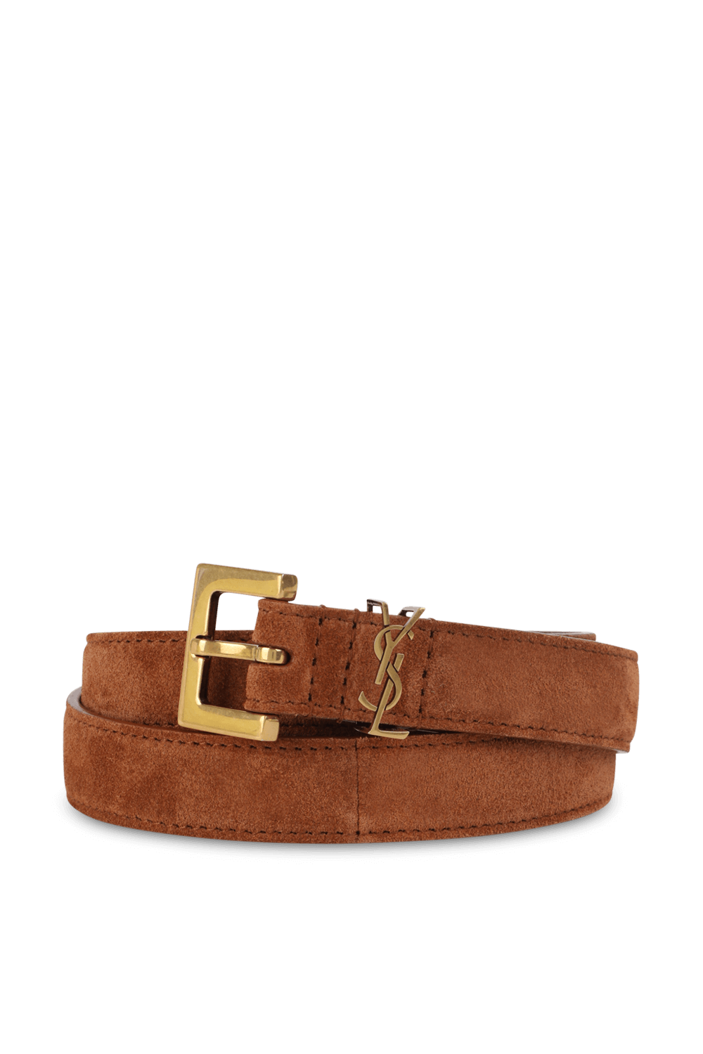 תמונה קידמית של חגורת זמש עם אלמנט מטאלי 