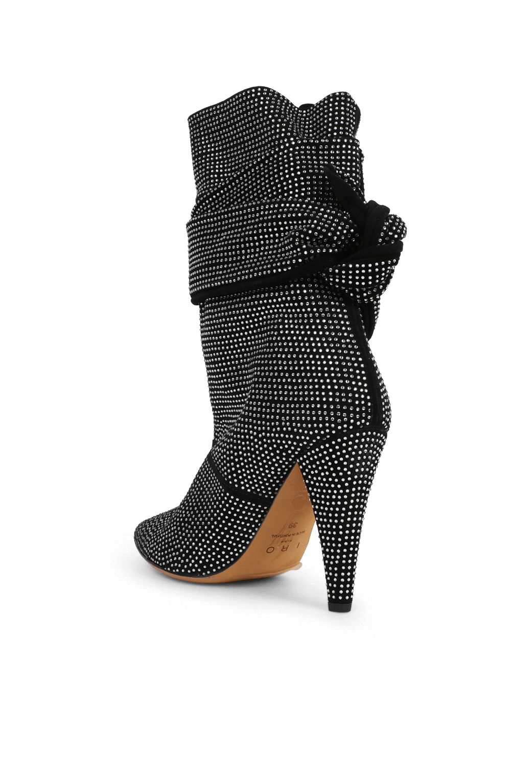 תמונה אחורית של מגפי עקב נורי מעור עם עיטורי ניטים