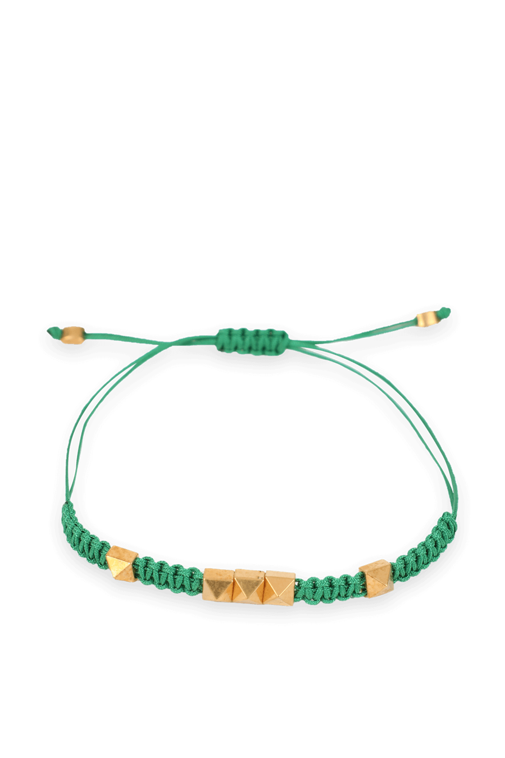 תמונה אחורית של צמיד קשירות ירוק עם חרוזים זהובים