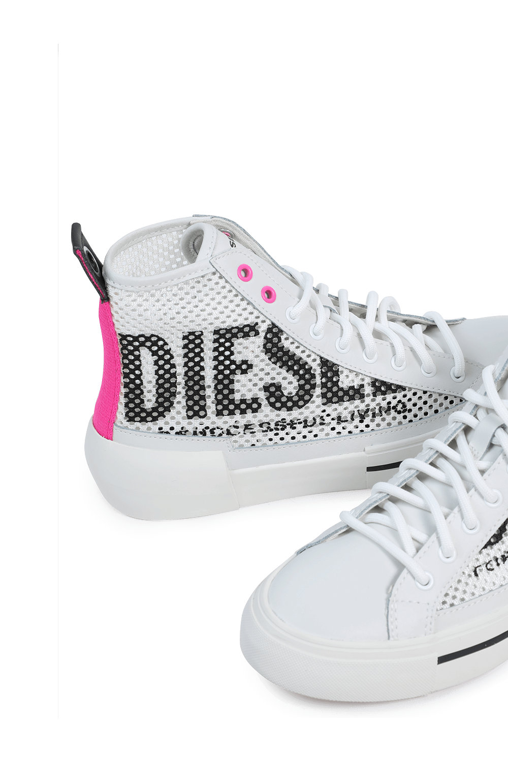 תמונת תקריב של Mesh Logo High Top Sneakers in White