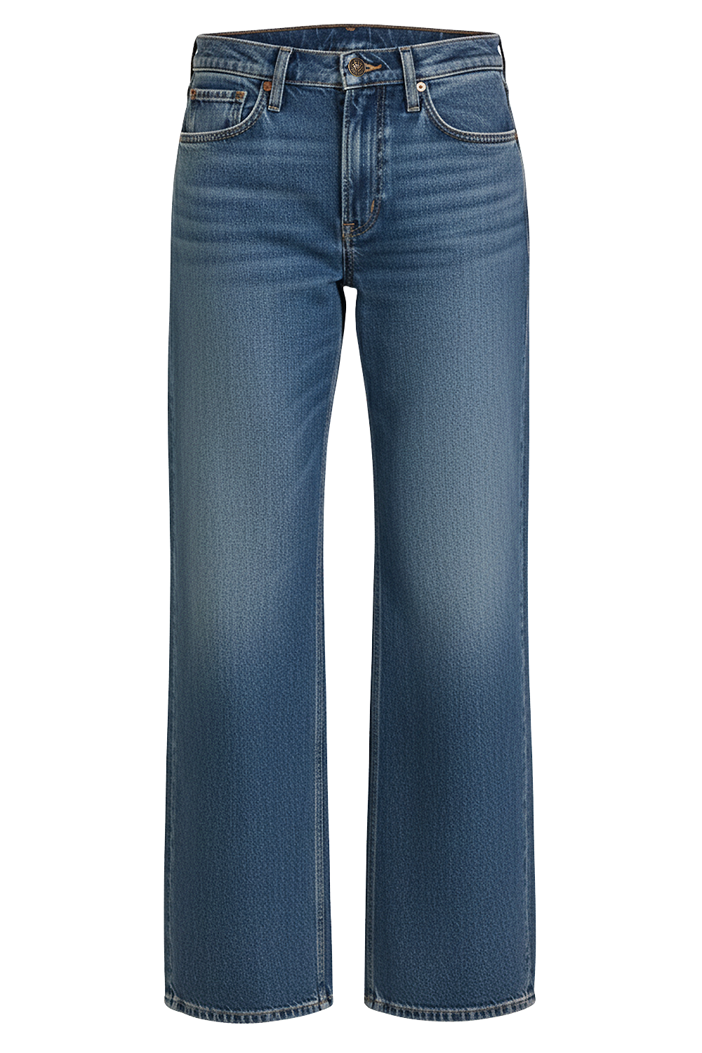 תמונה קידמית של מכנסי ג'ינס בגזרה נמוכה