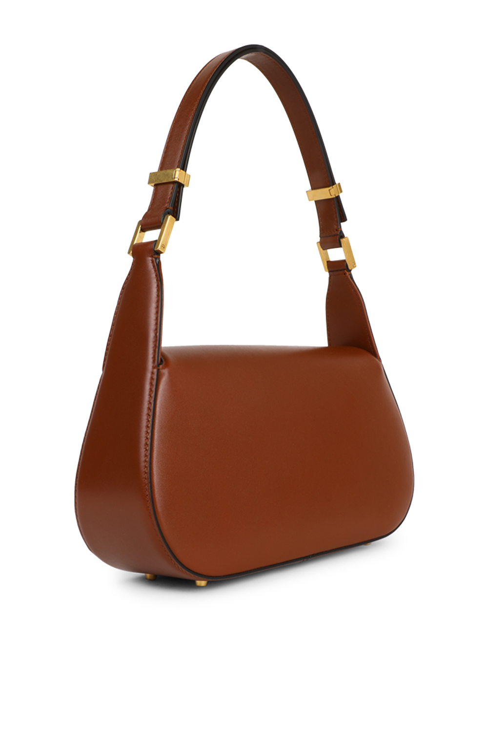 תמונה אחורית של תיק כתף מעור עם אבזם מונוגרמי