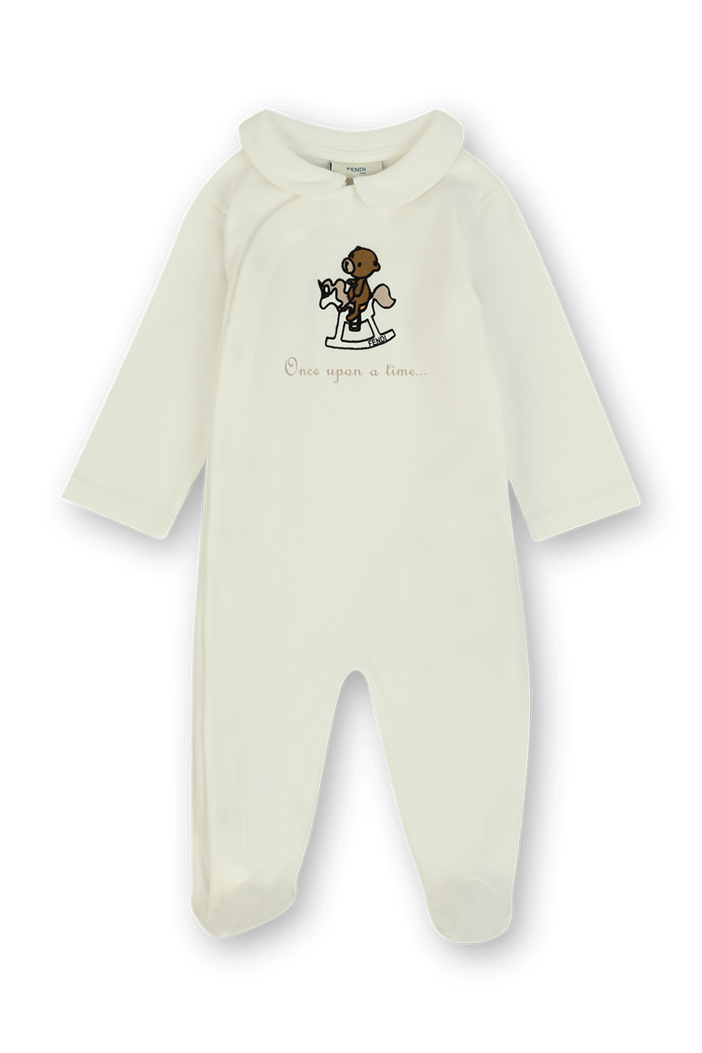 גילאי 1-3 חודשים סט לבן של אוברול ארוך עם דובי רקום וכובע גרב FENDI KIDS