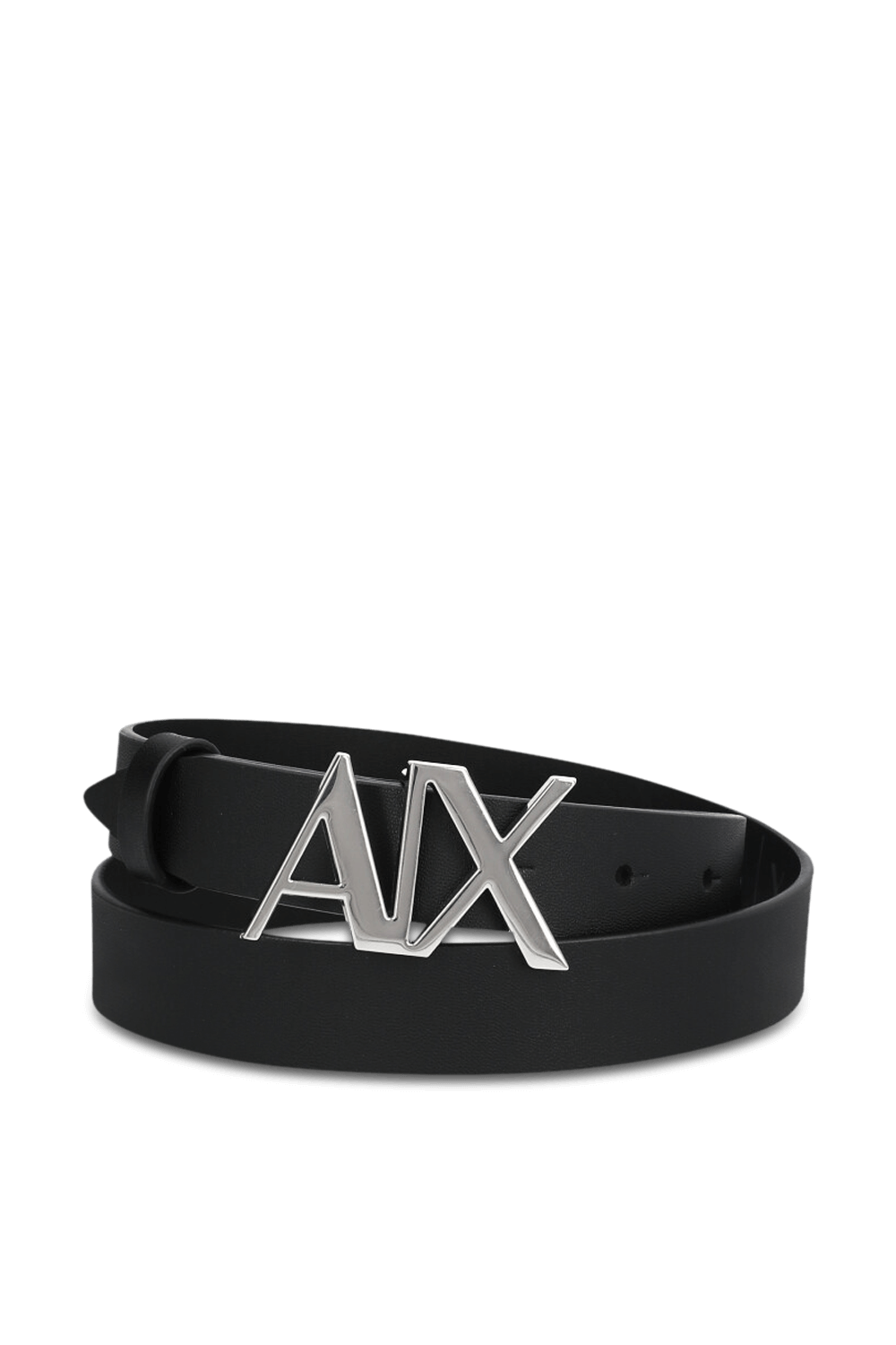 תמונה קידמית של חגורה מעור עם אבזם מונוגרמי