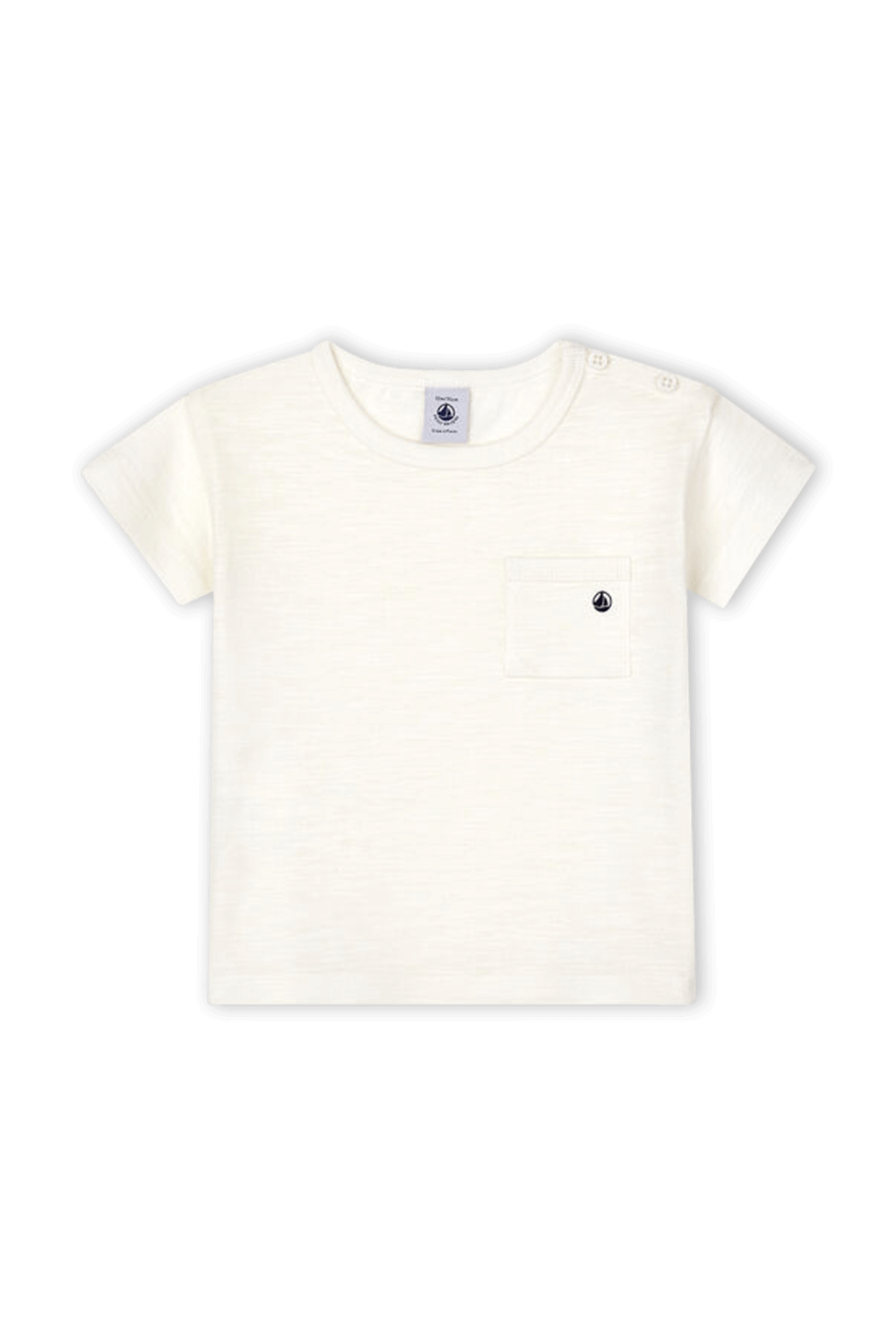 תמונה קידמית של גילאי 18-36 חודשים חולצת טי לבנה עם כיס בצד