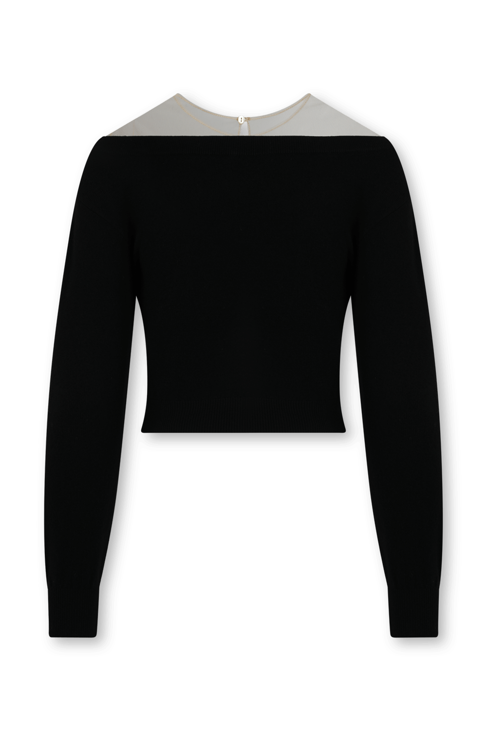 תמונה אחורית של סוודר אילוז'ן קרופ מקשמיר עם טול שקוף