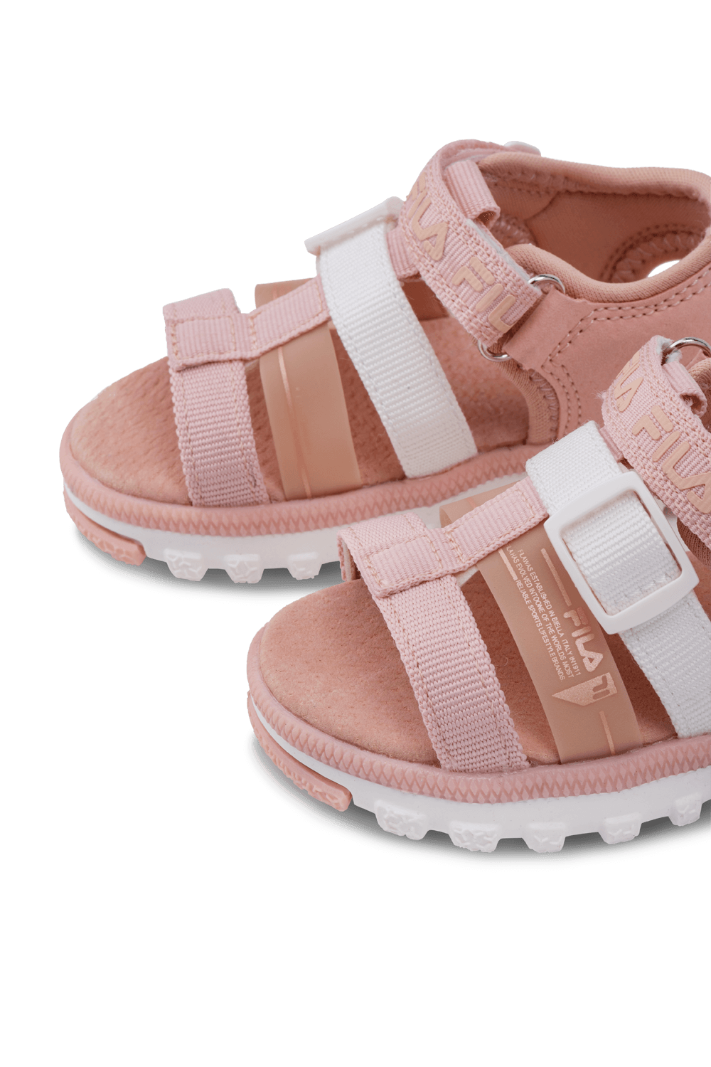 תמונת תקריב של מידות 22-27 סנדלים ורודים לבנות