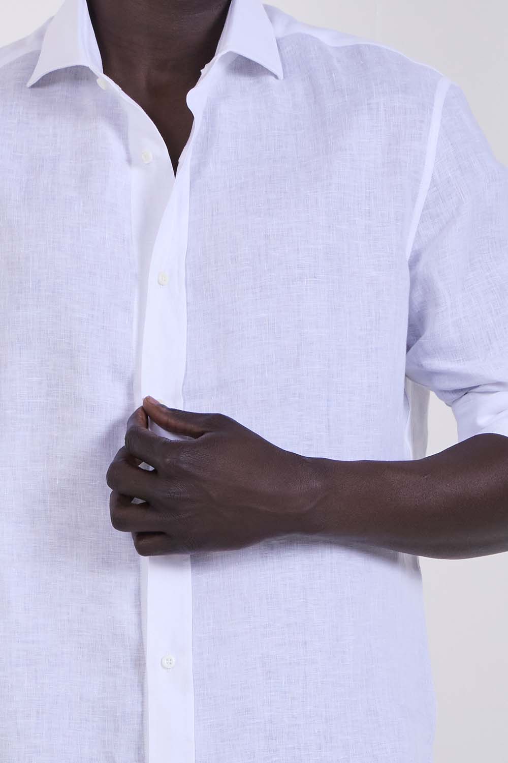 תמונת תקריב דוגמן של חולצה מכופתרת בגזרה משוחררת