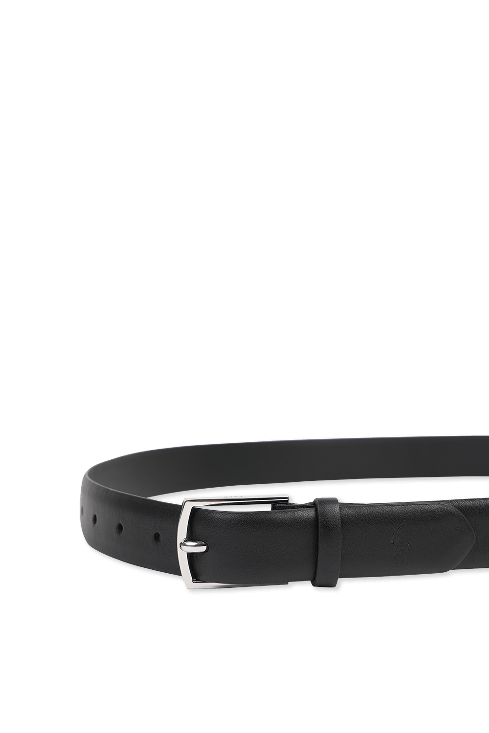 תמונת פנים של חגורת עור שחורה עם אבזם מטאלי כסוף