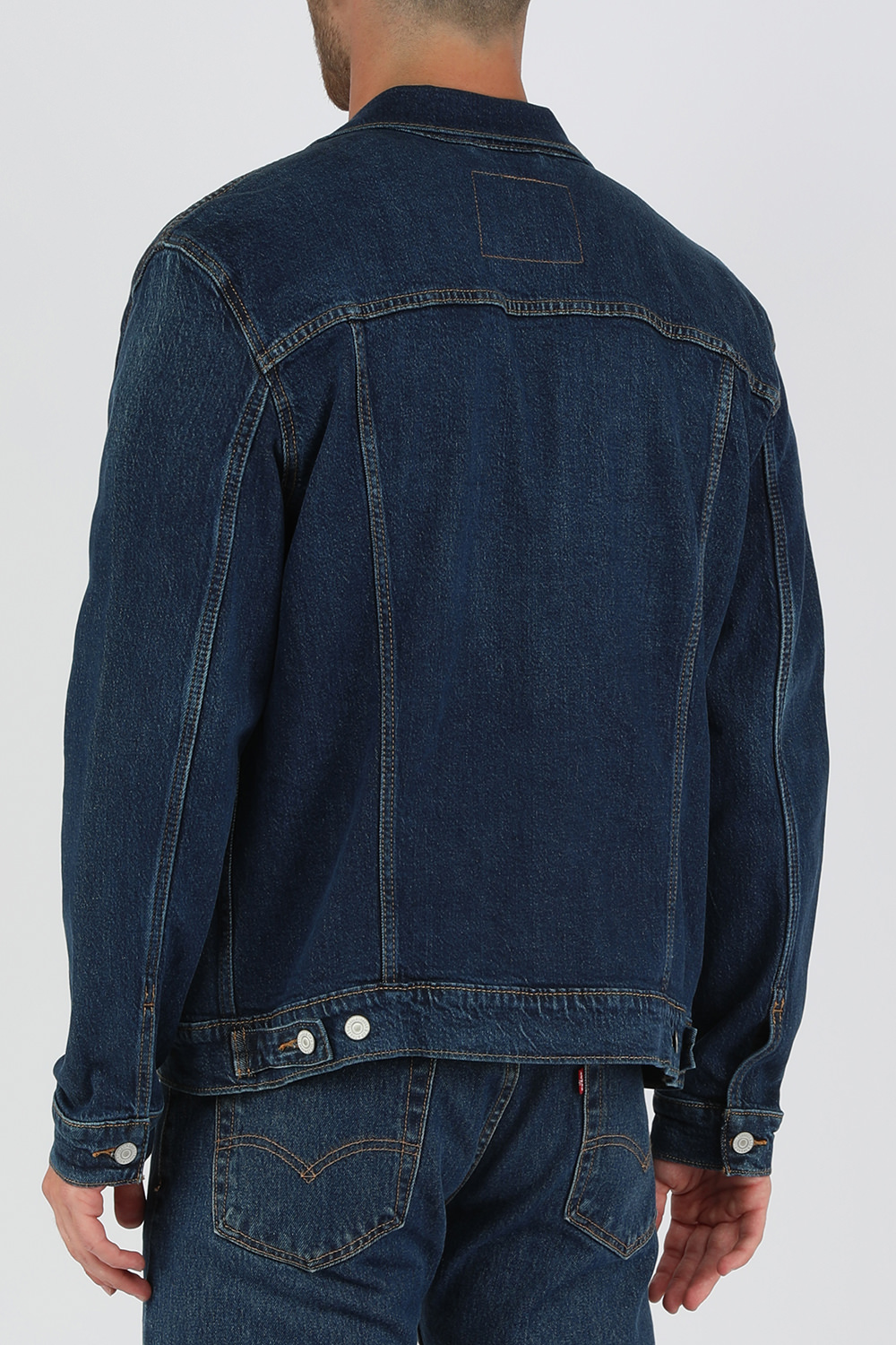 תמונת דוגמן אחורית של ז'קט ג'ינס כחול