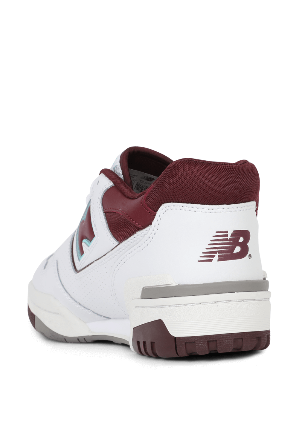 תמונה אחורית של נעלי סניקרס BB550 בגווני לבן ובורדו