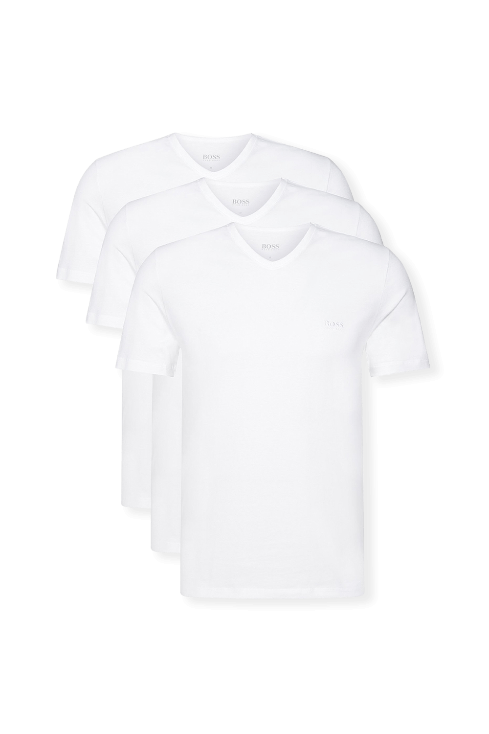 תמונה קידמית של Three Pack of V Neck Underwear Tee in White Cotton