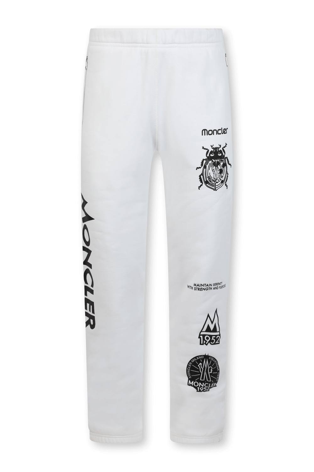 תמונה קידמית של מכנסי טרנינג עם פרינט בגוון לבן