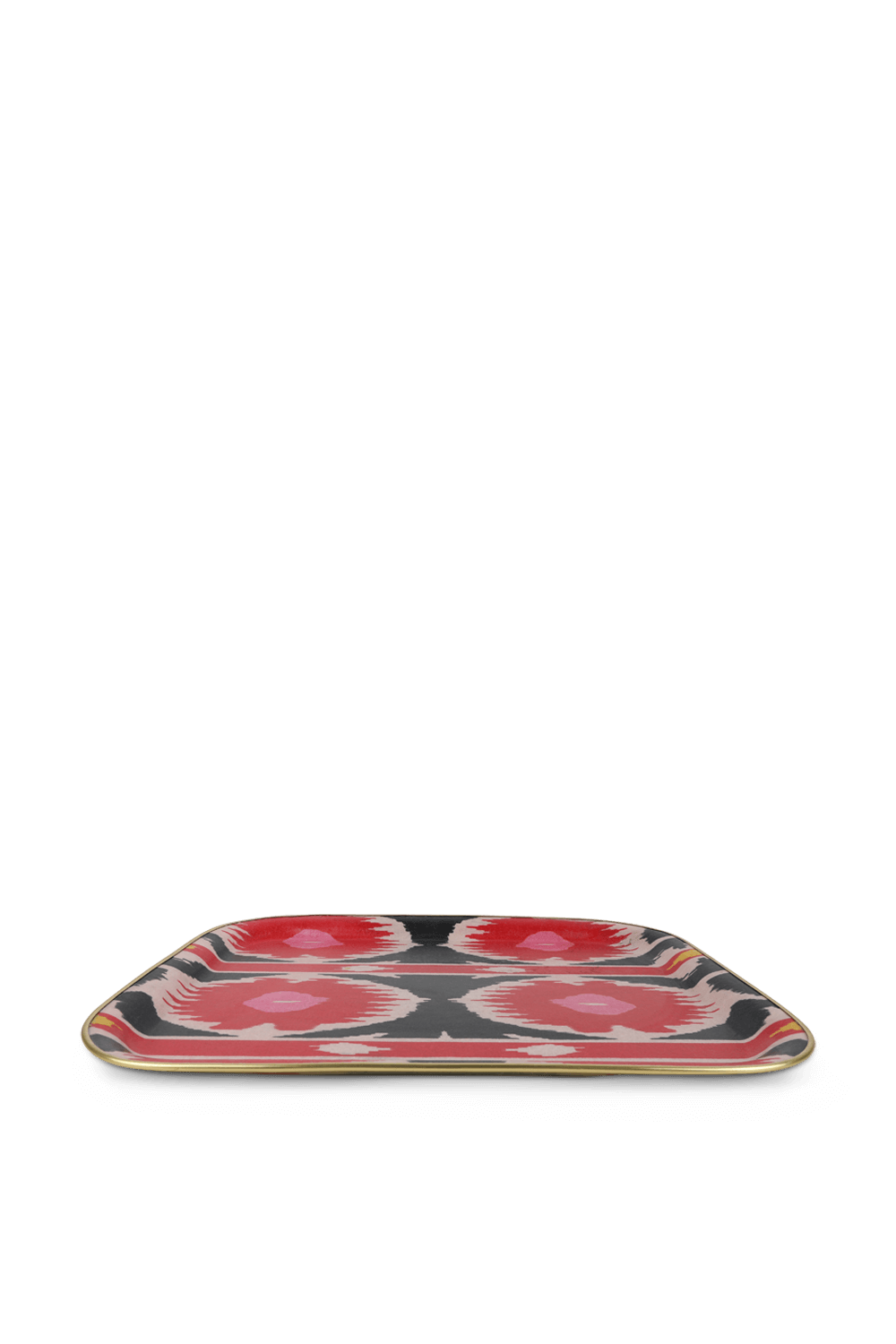 תמונה אחורית של מגש פייברגלאס עם הדפס גראפי בשחור ואדום