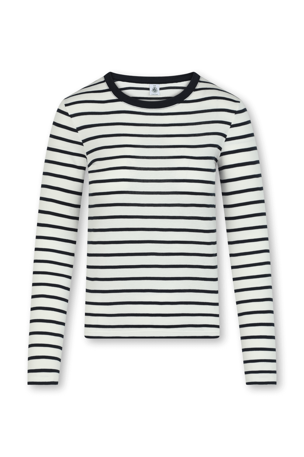 תמונה קידמית של חולצת פסים ארוכה בגווני כחול ולבן