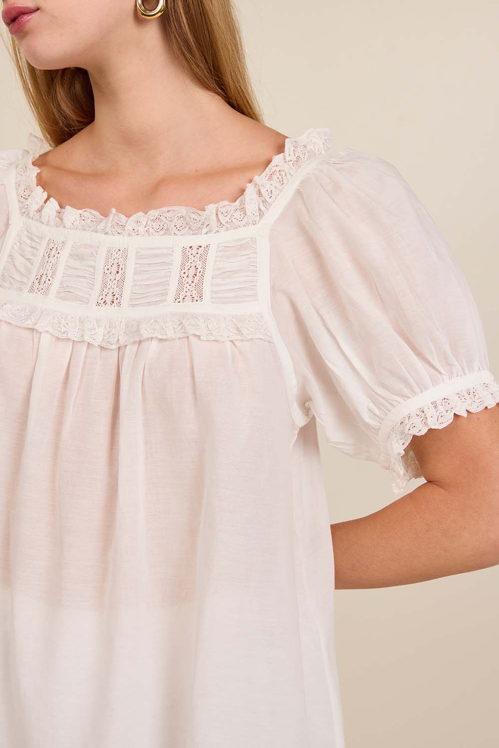 תמונת תקריב דוגמן של חולצת תחרה