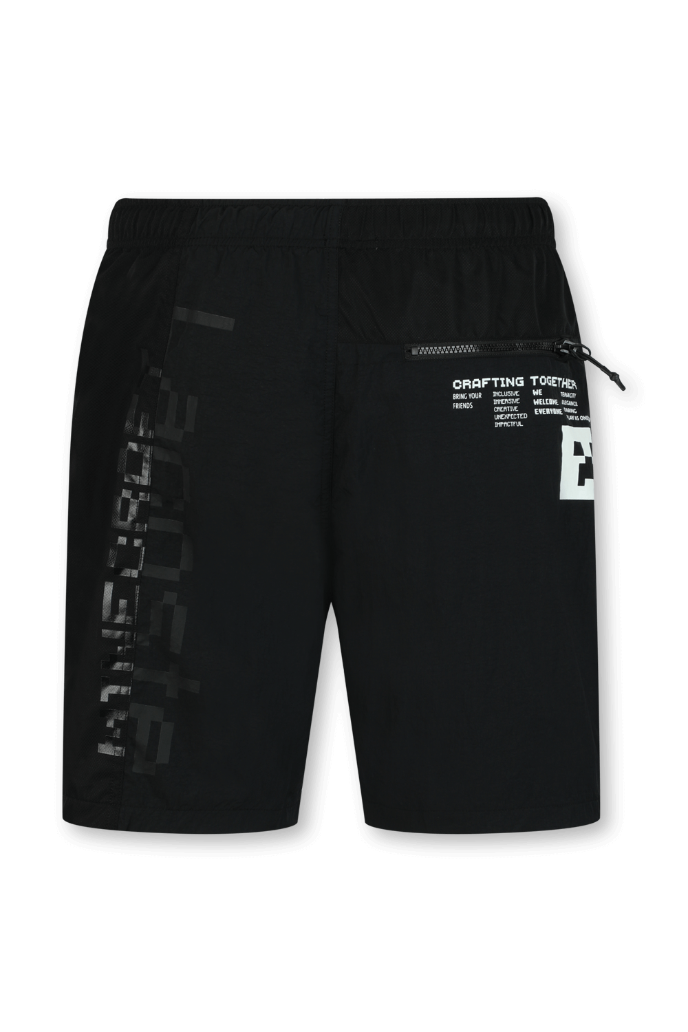 תמונה אחורית של לקוסט X מיינקראפט מכנסי ברמודה שחורים