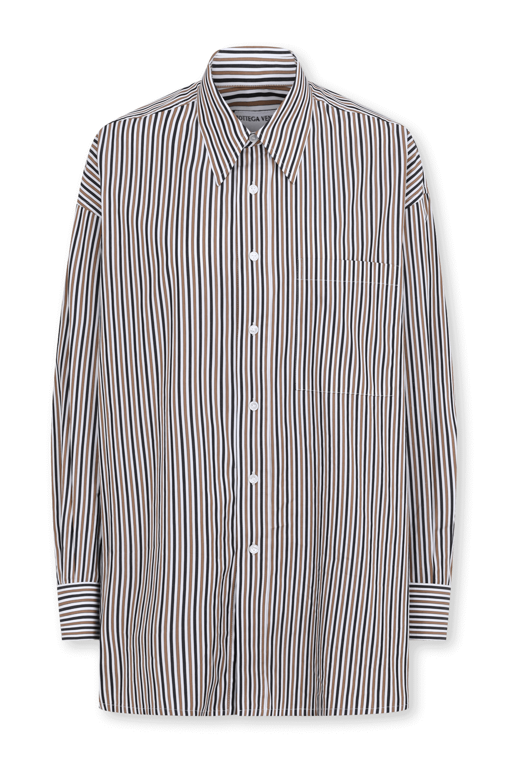 תמונה קידמית של חולצת פסים אוברסייז מכופתרת מכותנת פופלין