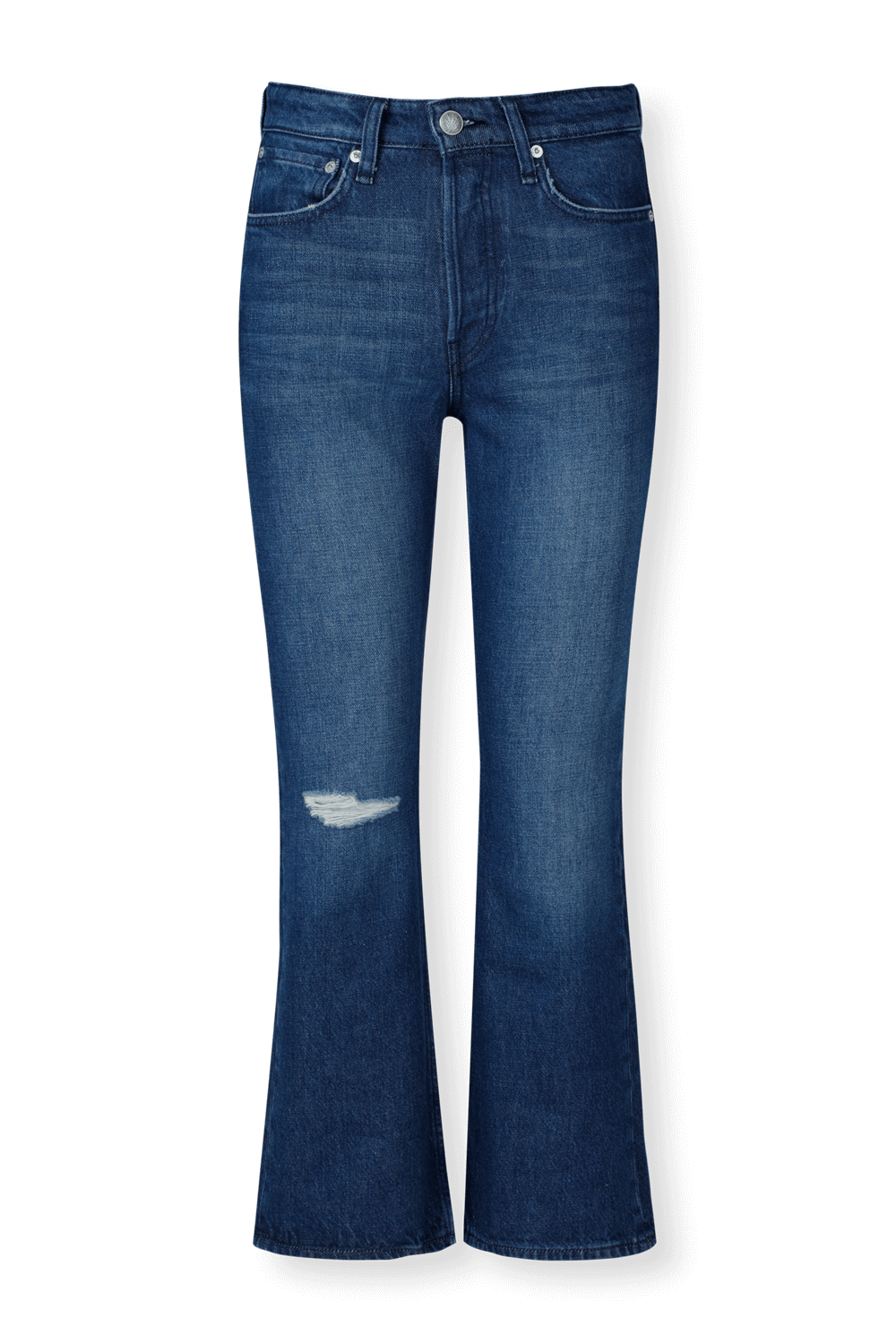 תמונה קידמית של מכנסי ג'ינס מאיה היי רייס כחולים עם קרע