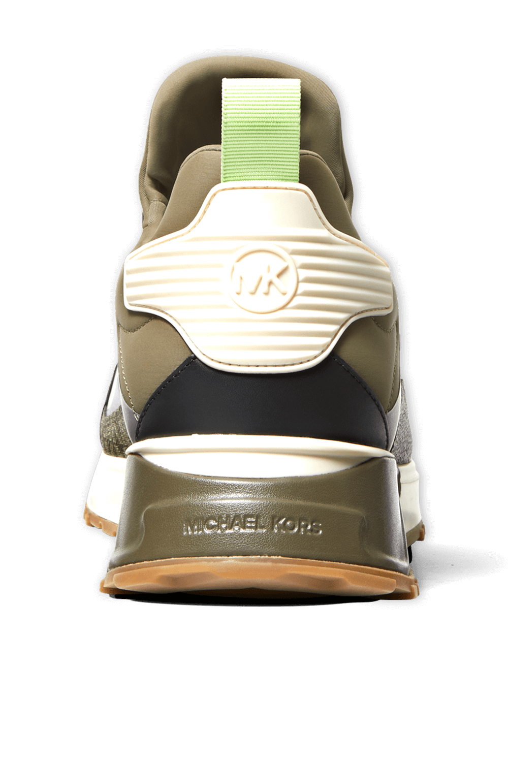 תמונת תקריב של נעלי ספורט תיאו בגווני ירוק זית ולבן