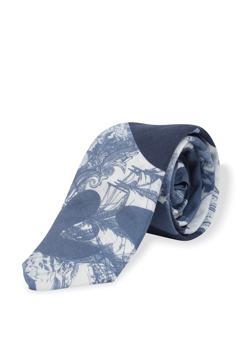 Ocean Print Silk Tie in Blue and White BOSS