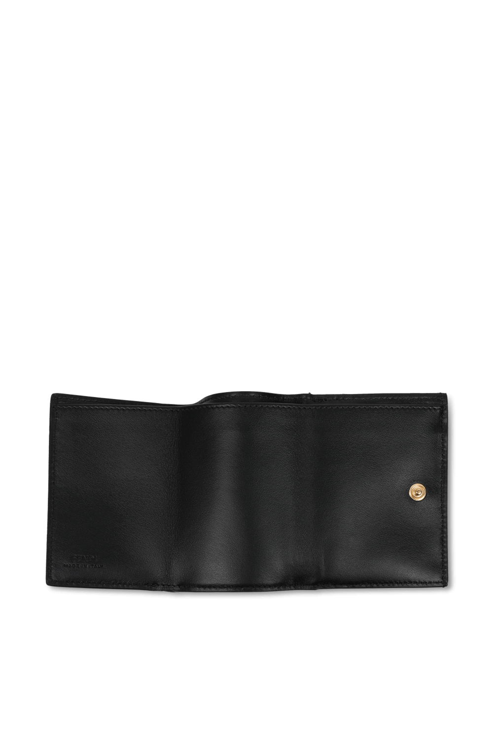 תמונת פנים של תיק ארנק מעור עם לוגו מוזהב