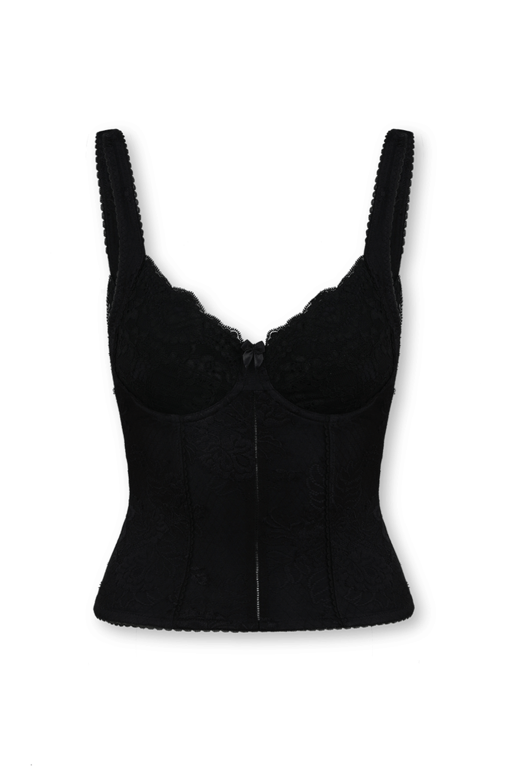 תמונה קידמית של גופיית מחוך שחורה עם תחרה