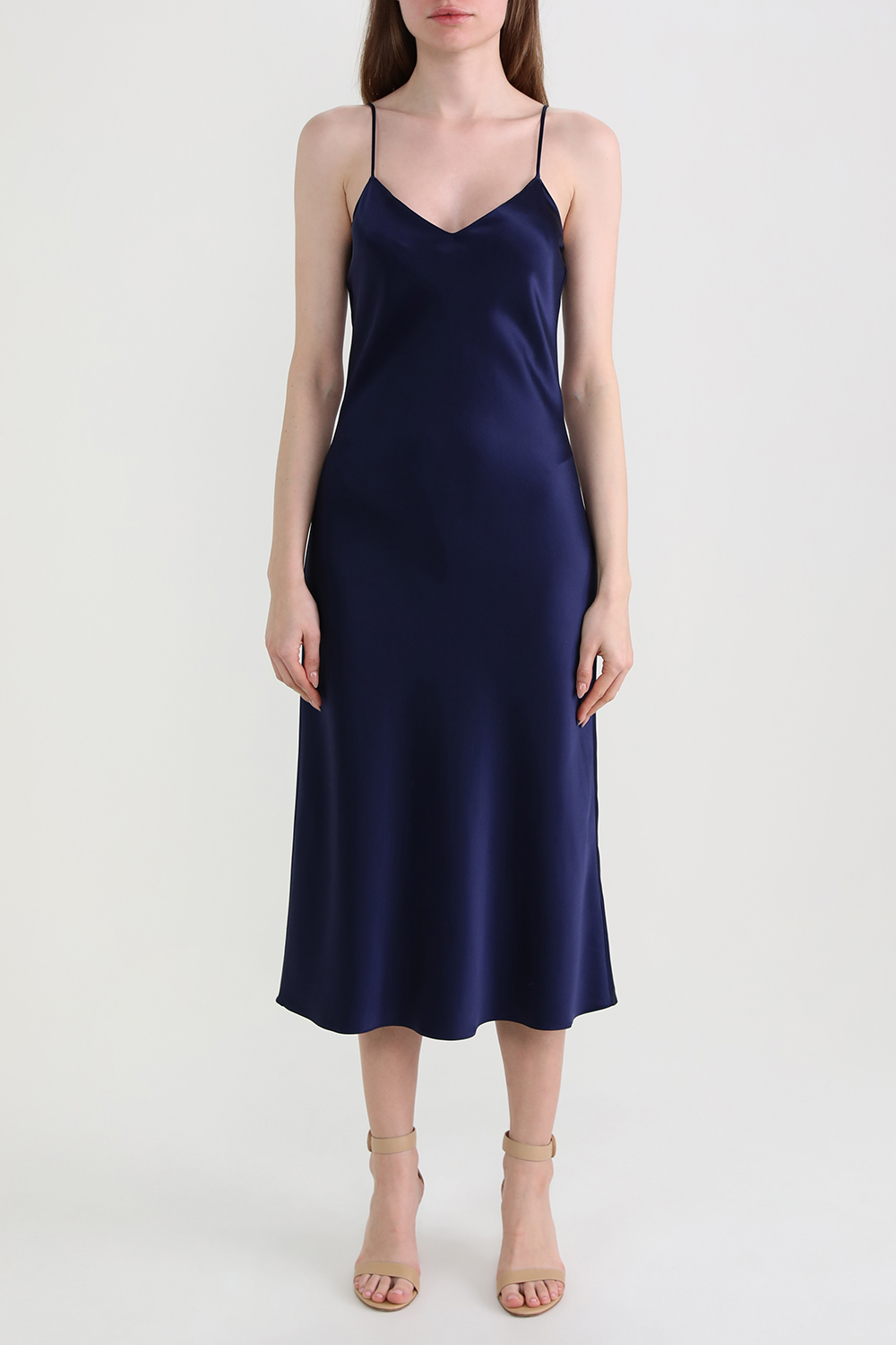 תמונת דוגמן קידמית של שמלת משי באורך מידי