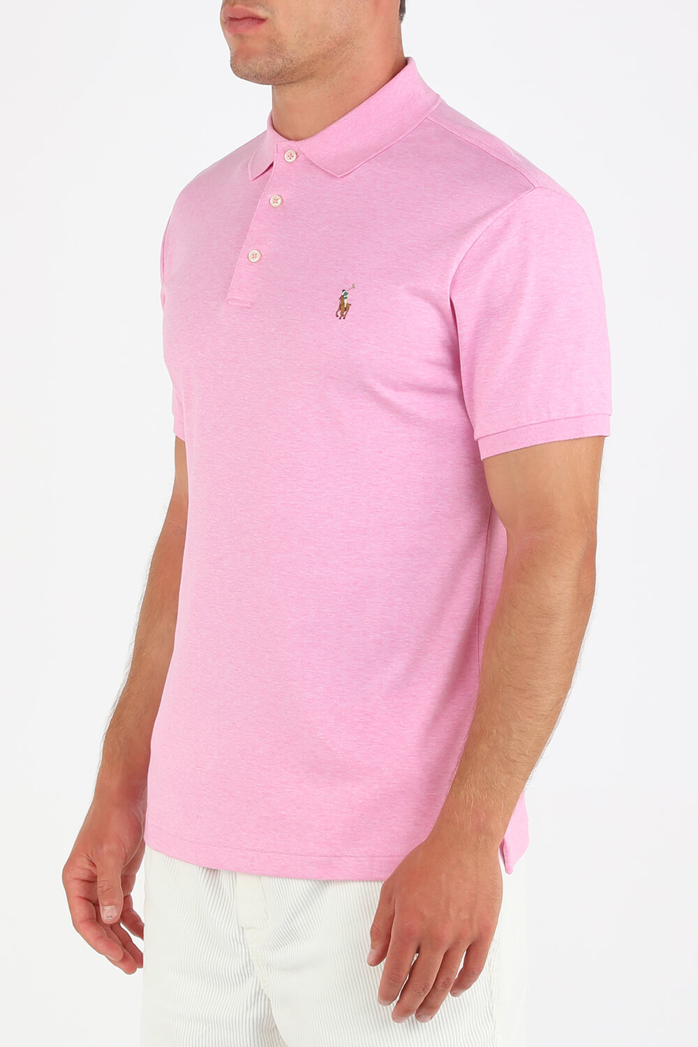 תמונת דוגמן קידמית של Knit Sleeve 3 Buttons Cotton Polo Shirt in Pink