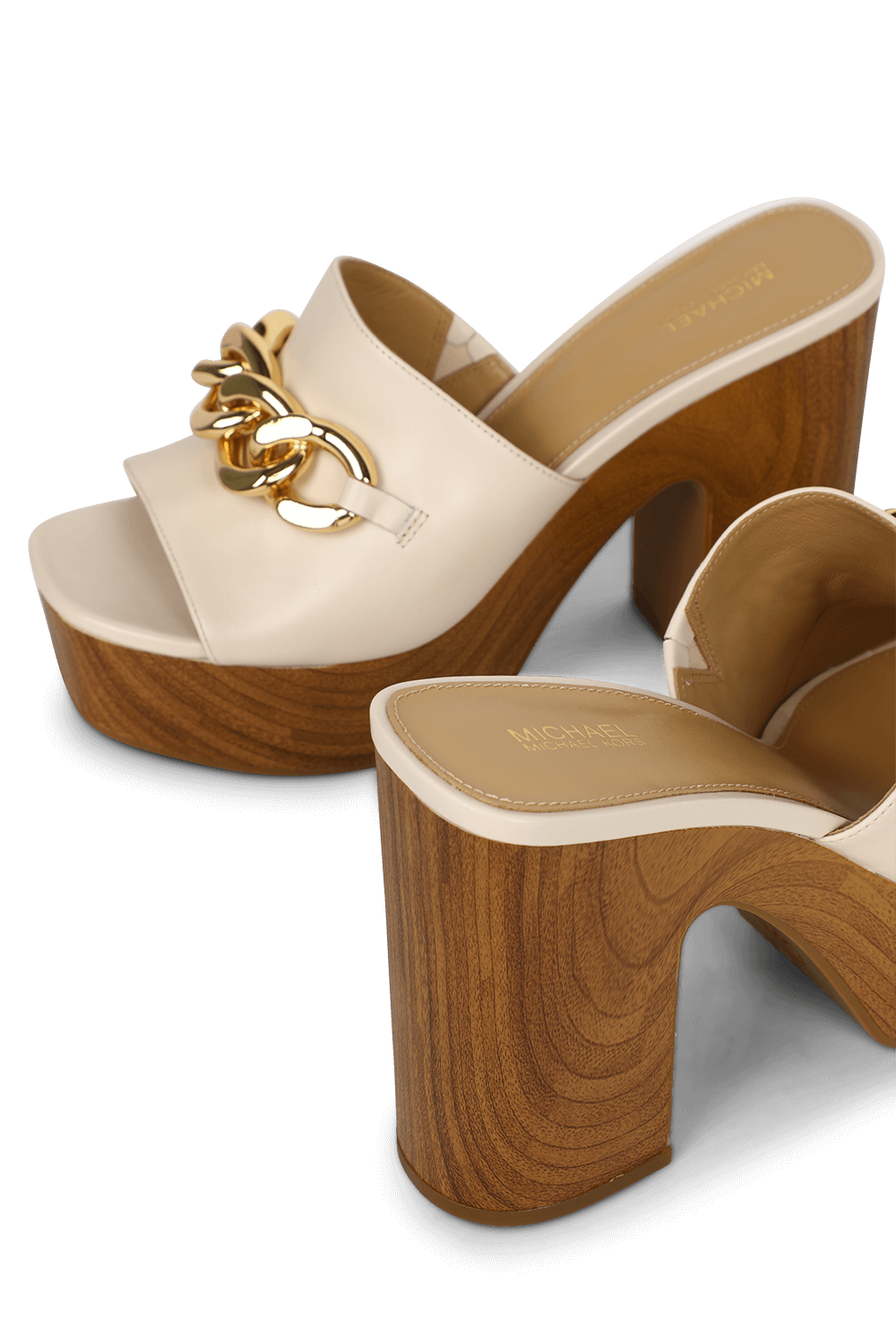 תמונת תקריב של סנדלי מיול פלטפורמה בגווני בז' וחום