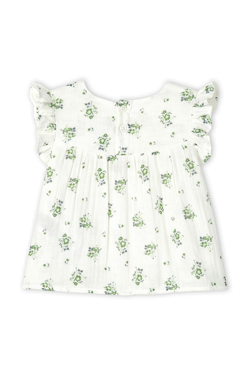 גילאי 3-12 חודשים חולצה לבנה עם עיטורי פרחים ירוקים ושרוולי מלמלה PETIT BATEAU