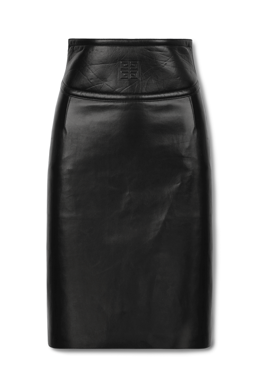 תמונה קידמית של חצאית מידי שחורה מעור