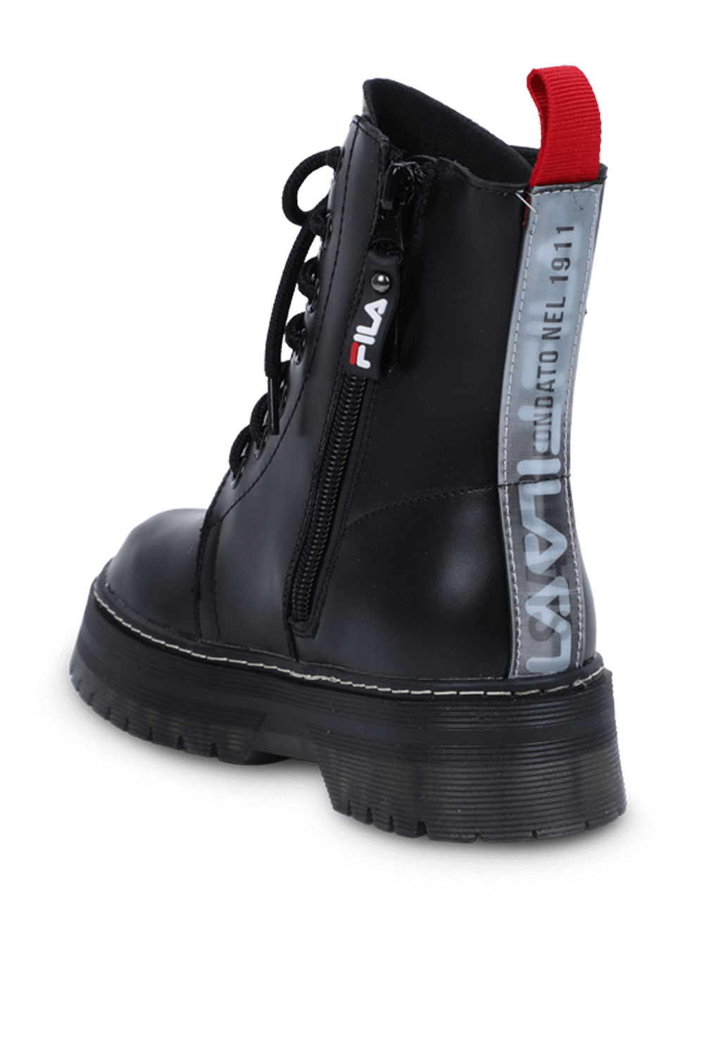 תמונה אחורית של מידות 30-37 מגפיים עם שרוכים בגוון שחור