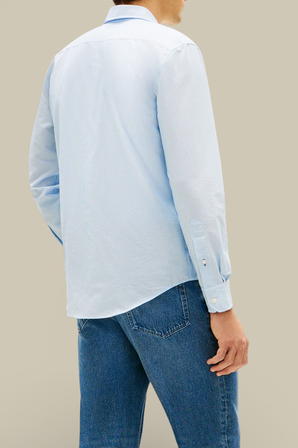 תמונת דוגמן אחורית של חולצה מכופתרת פסים