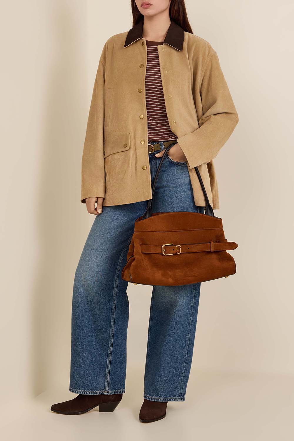 תמונת דוגמן קידמית של תיק כתף דקוטה זמש