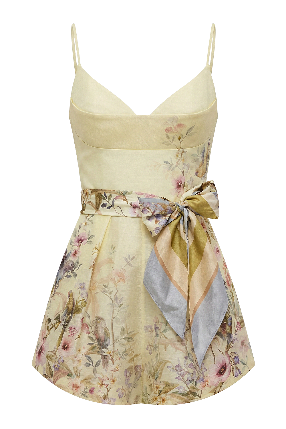 תמונה קידמית של אוברול פשתן בהדפס פרחוני