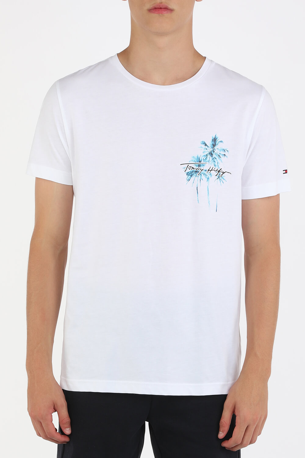 Palm Print Logo T-Shirt in White TOMMY HILFIGER