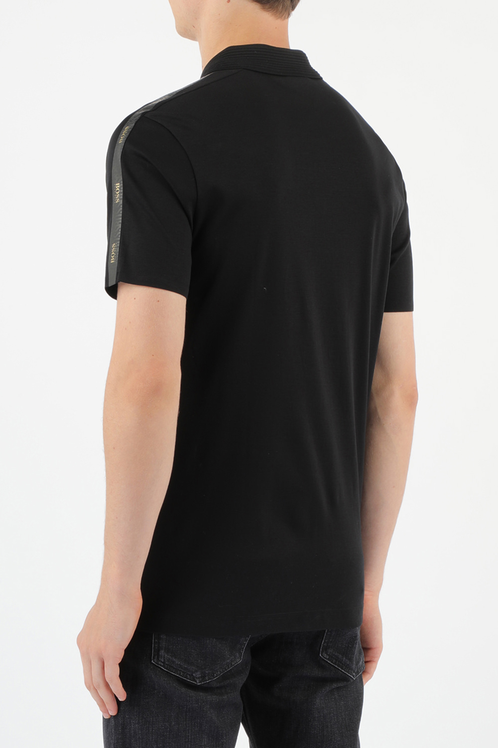 תמונת דוגמן אחורית של Gold Tone Logo Black Polo Shirt In A Slim Fit