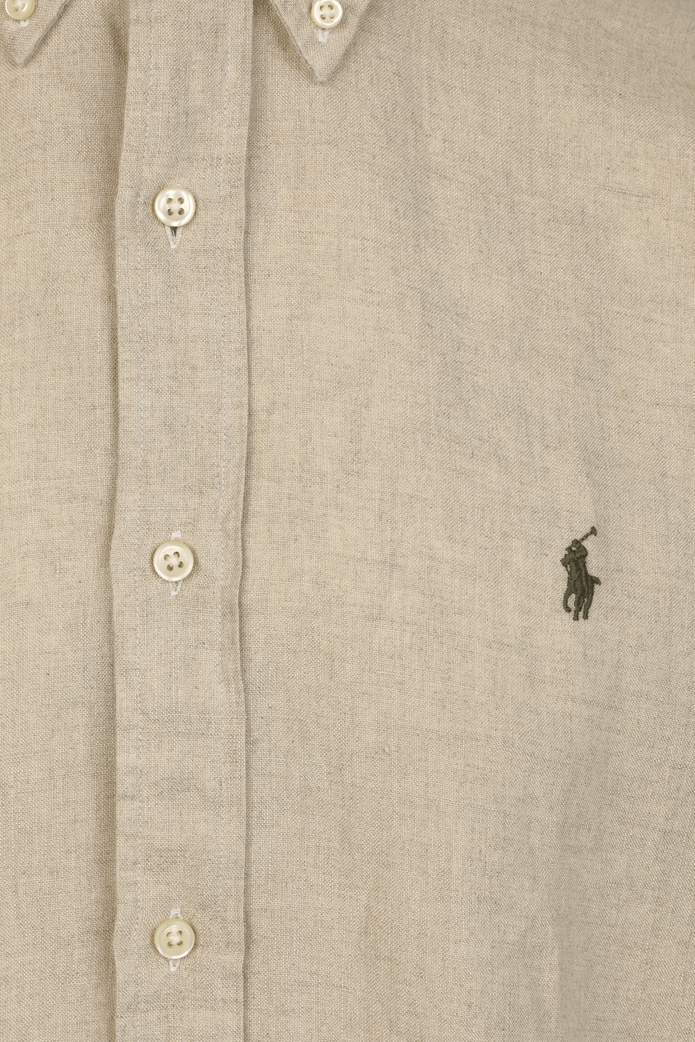 תמונה אחורית של Classic Fit Linen Shirt in Beige