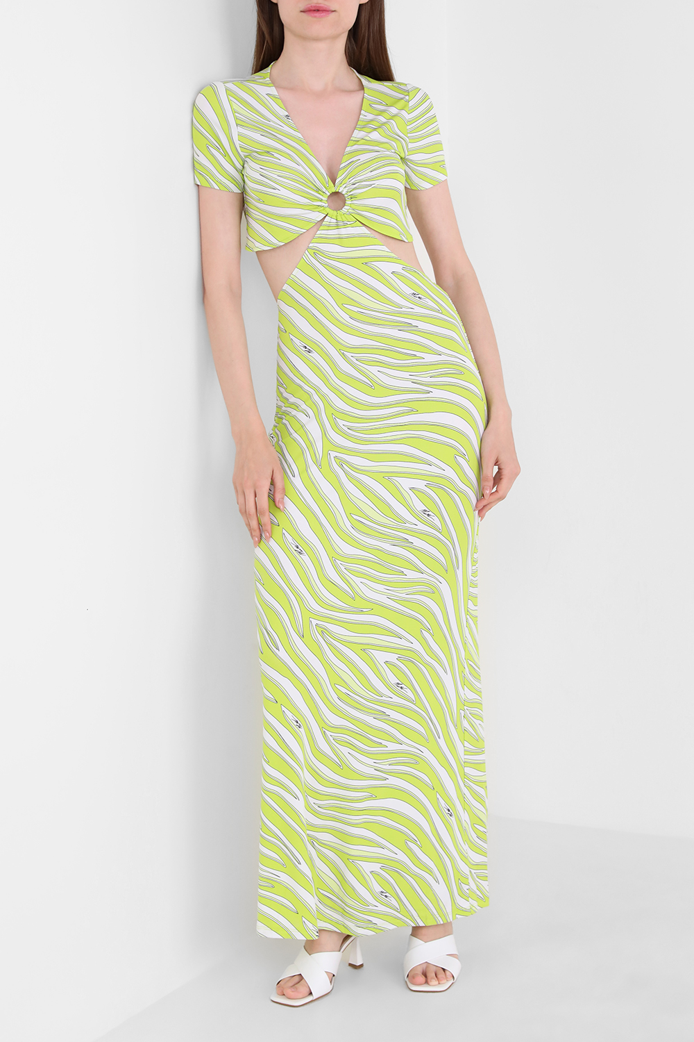 תמונת דוגמן קידמית של שמלת מקסי קאט אווט עם הדפס זברה