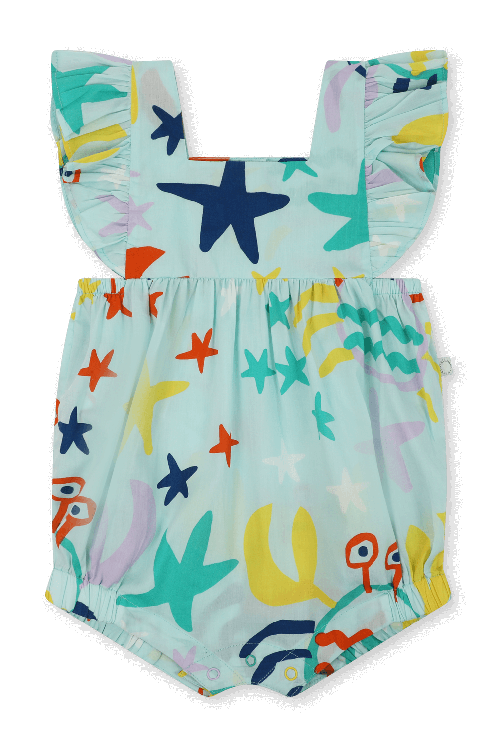 תמונה קידמית של גילאי 3-36 חודשים בגד גוף תכלת עם הדפס כוכבים צבעוניים