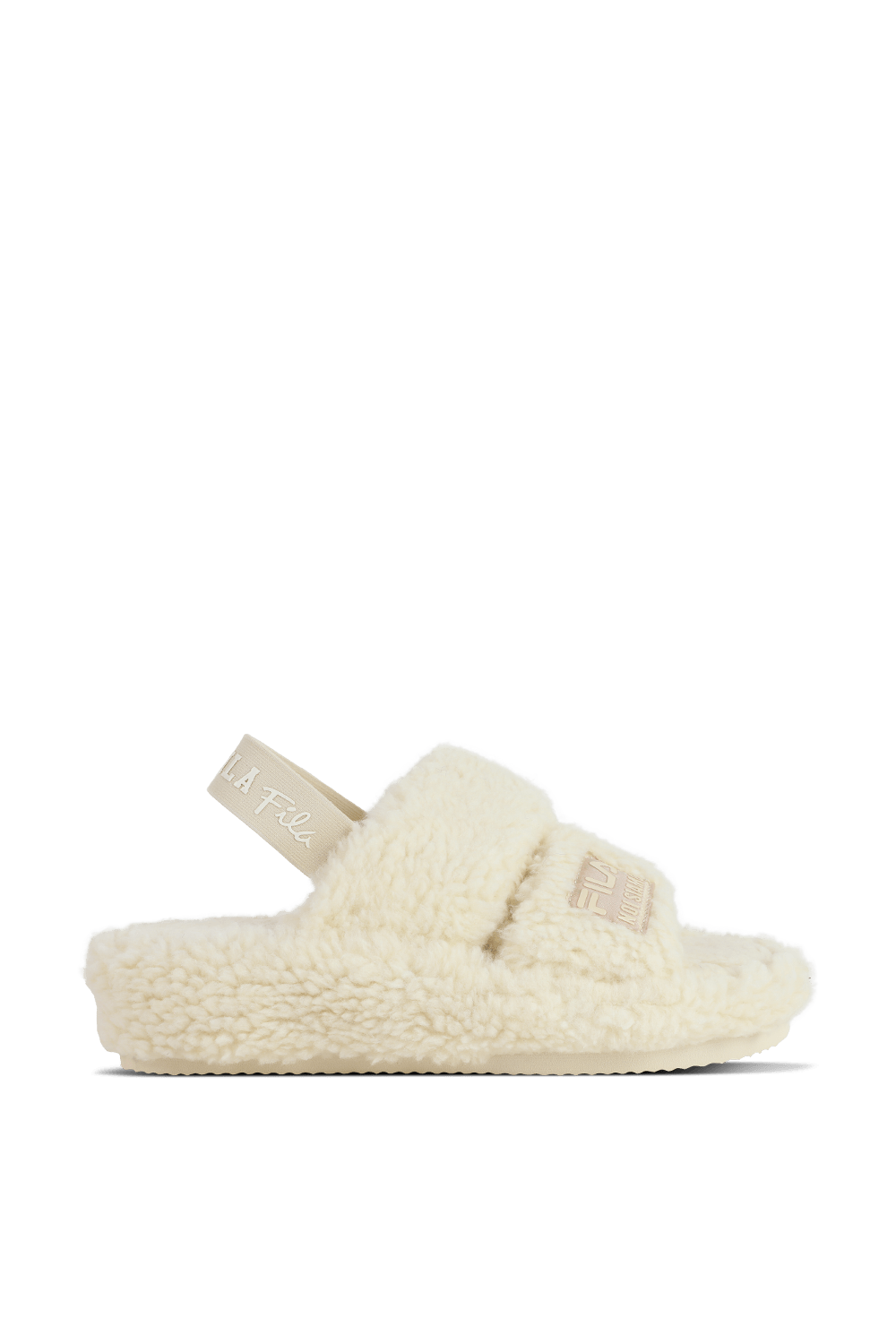 תמונה קידמית של סנדלים דמוי פרווה בגוון לבן