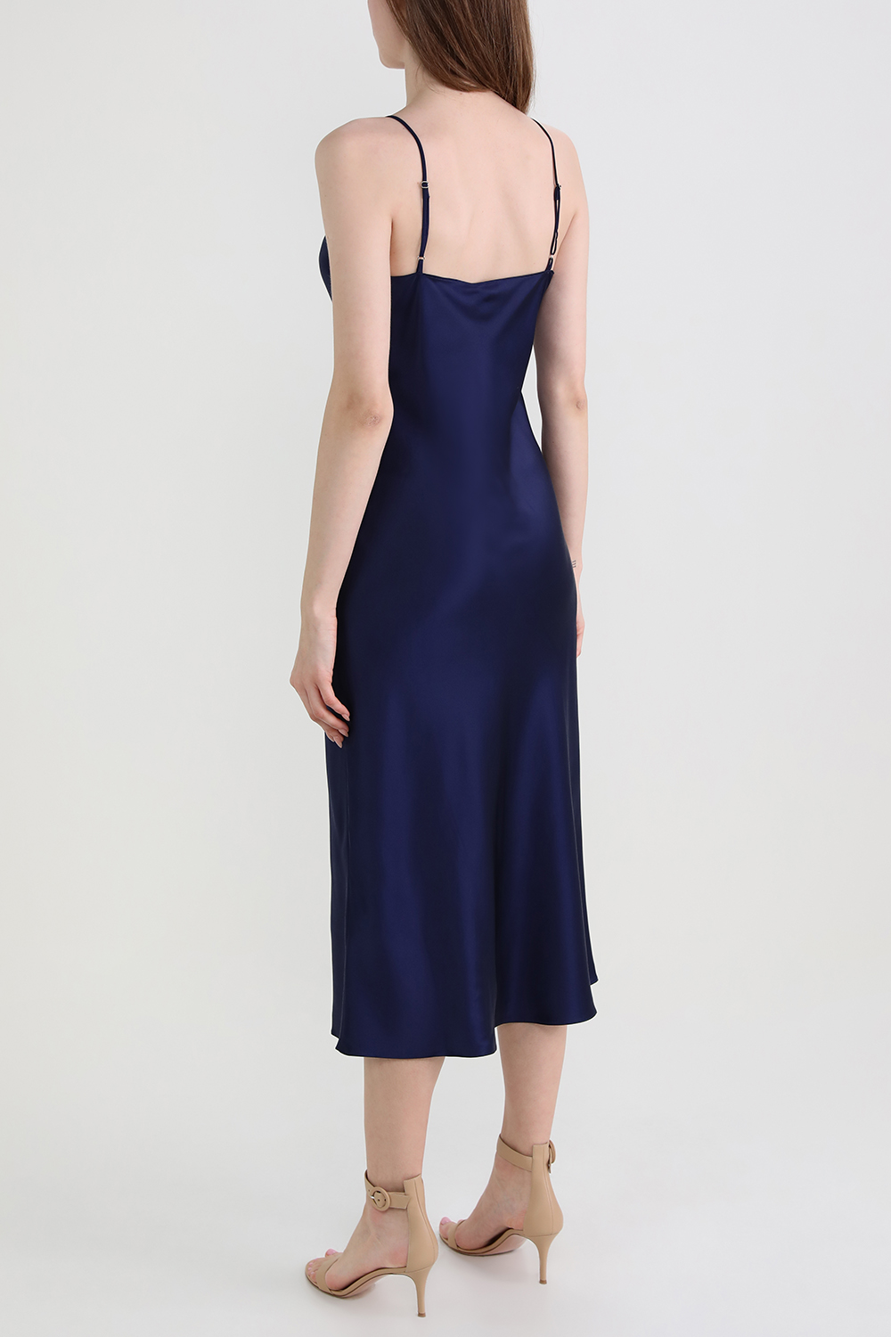 תמונת דוגמן אחורית של שמלת משי באורך מידי