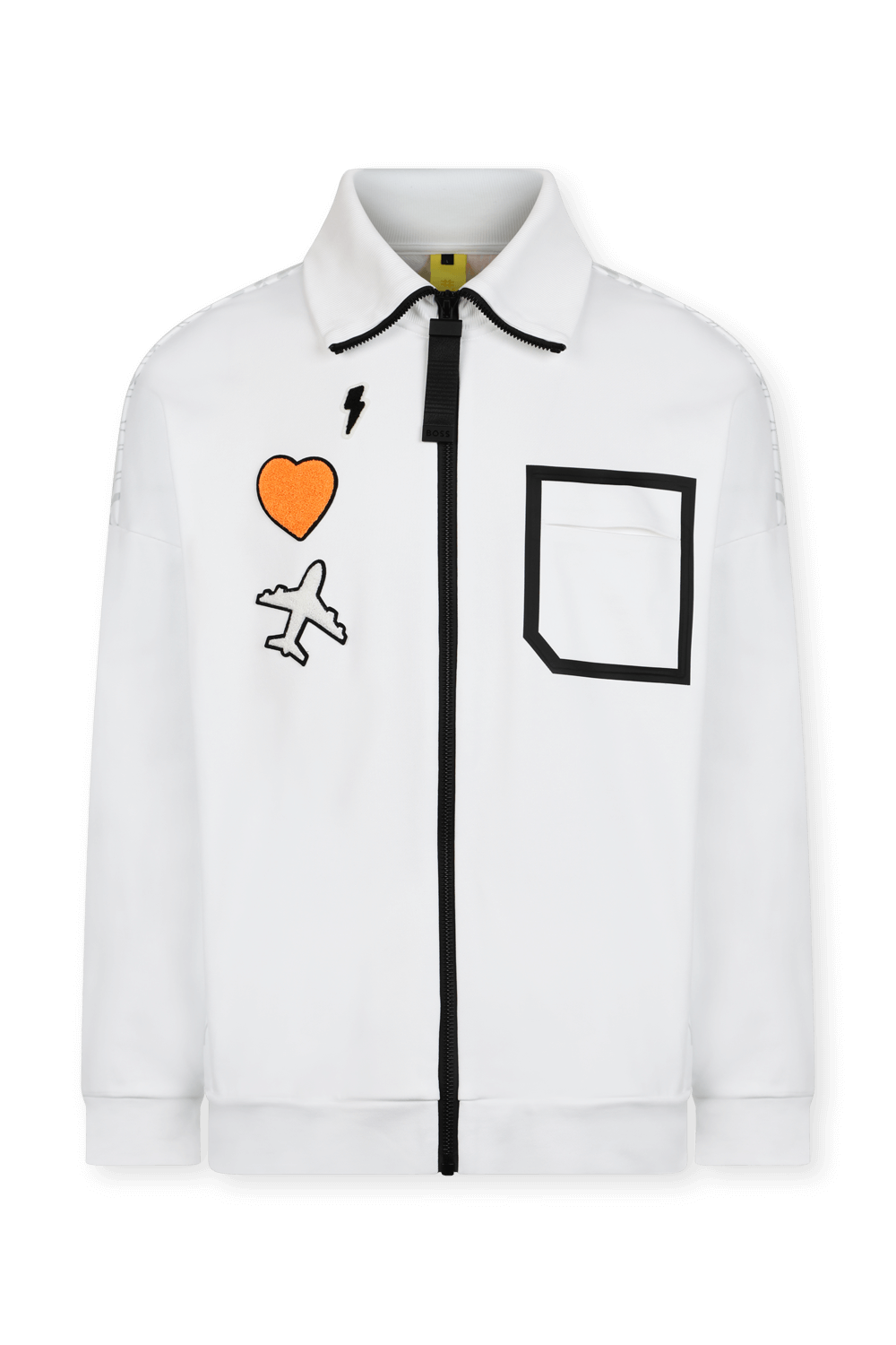 תמונה קידמית של סווטשירט מרוכסן עם הדפס גרפי