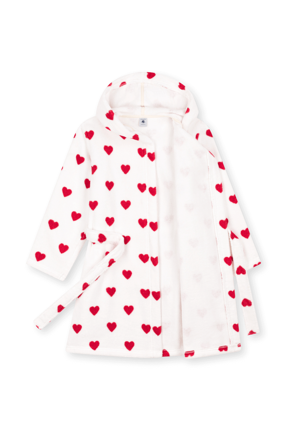 תמונת פנים של חלוק רחצה עם הדפס לבבות