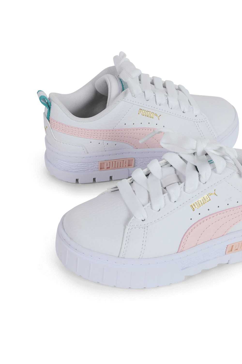 תמונת תקריב של מידות 28-35 נעלי סניקרס מאייז לבנות עם סטרייפ ורוד