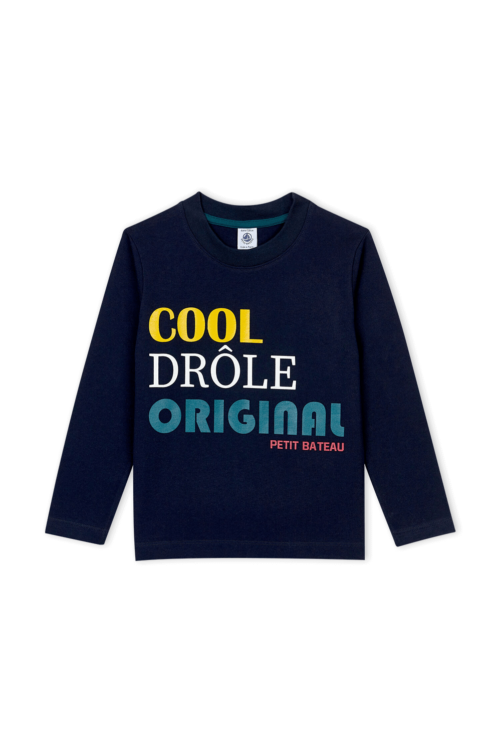 תמונה קידמית של גילאי 6-12 חולצה ארוכה עם הדפס גרפי בצבע כחול