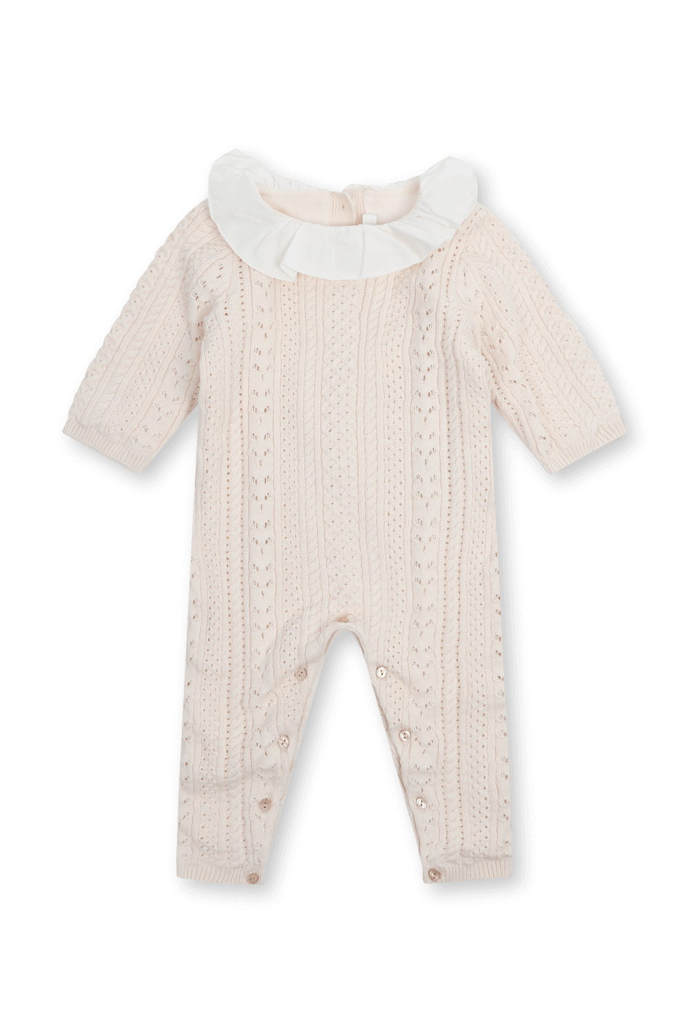 תמונה אחורית של מארז אוברול וכובע סרוגים - גילאי 1-18 חודשים