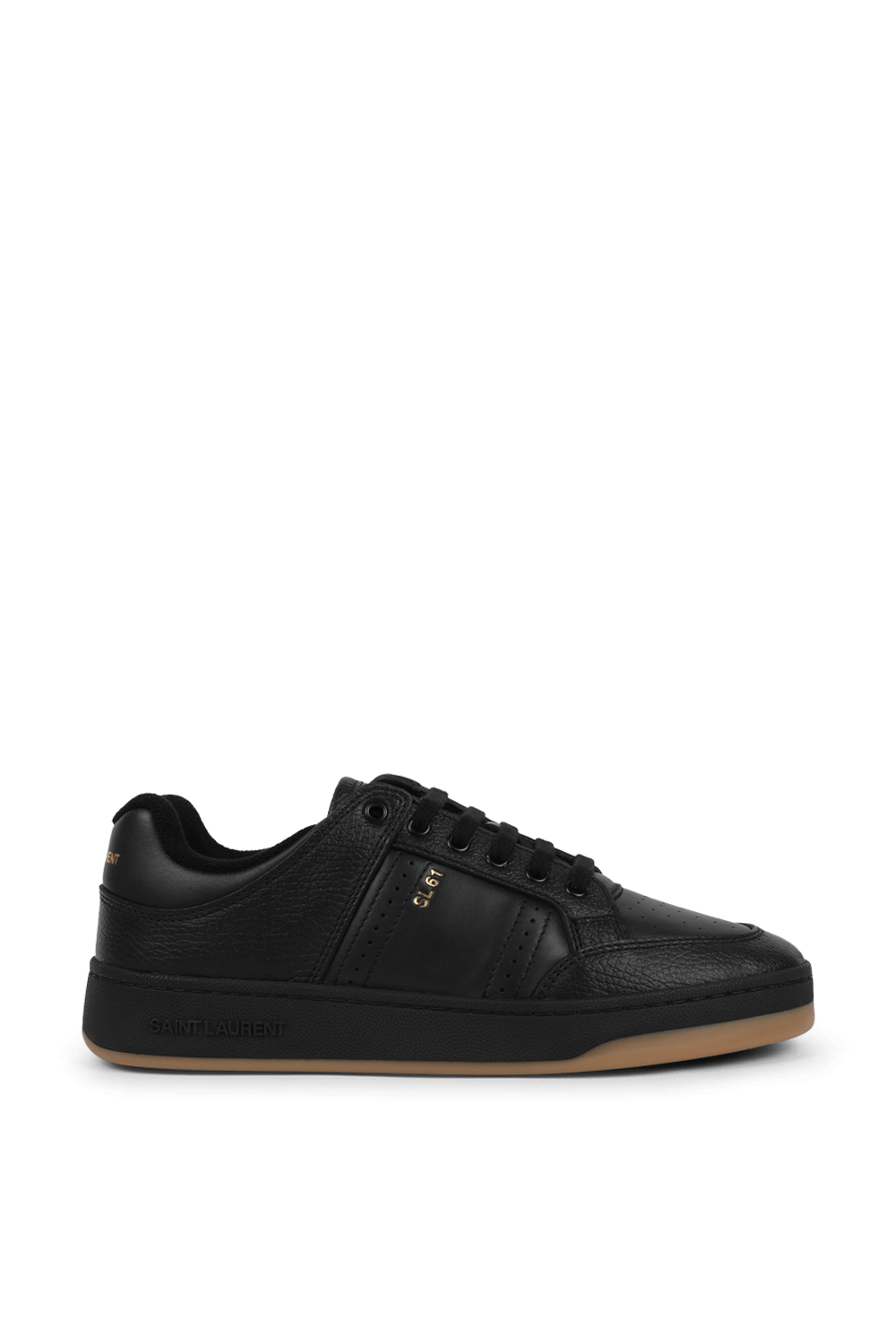 תמונה קידמית של נעלי סניקרס שחורות מעור