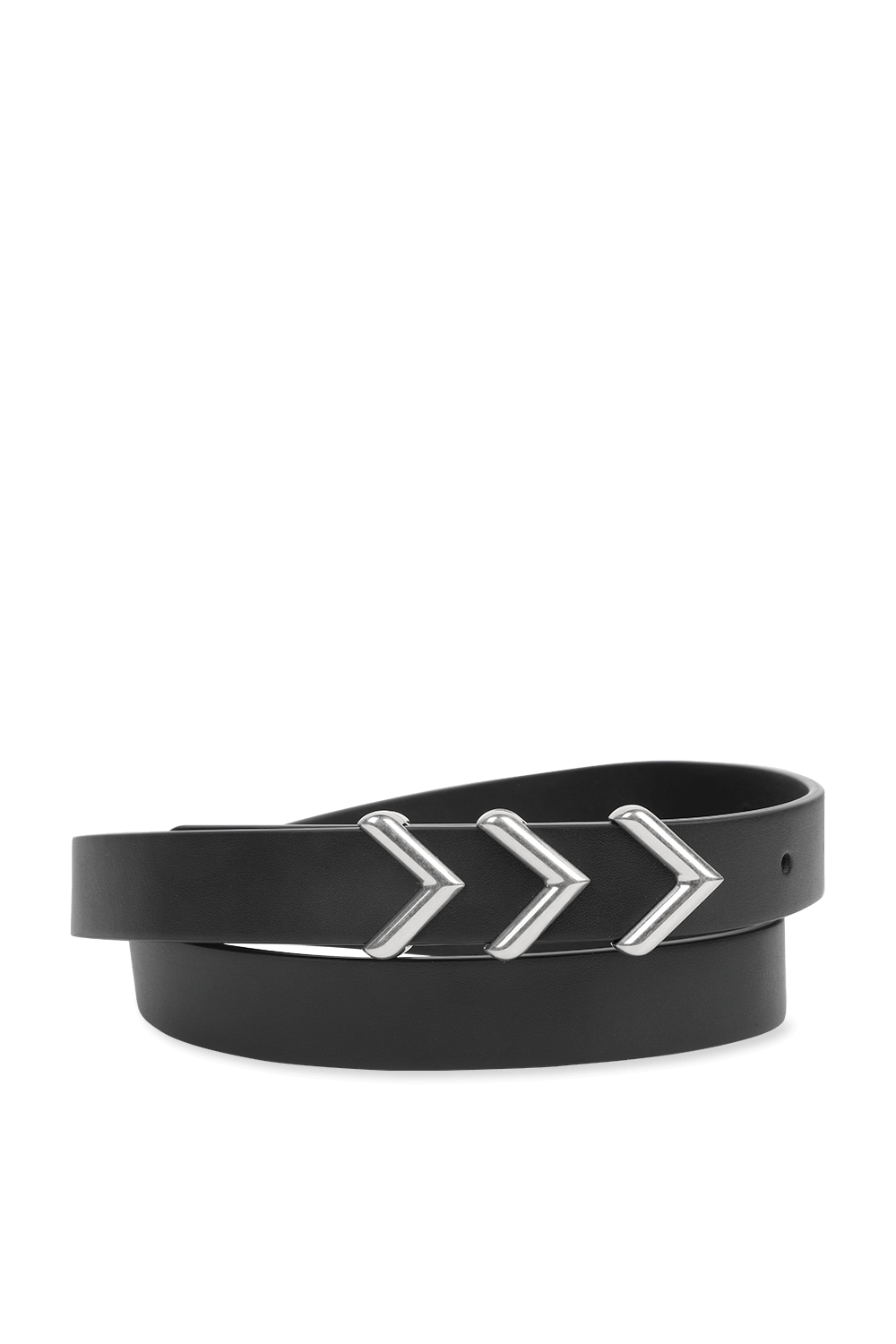 תמונה קידמית של חגורת עור שלושה משולשים בשחור